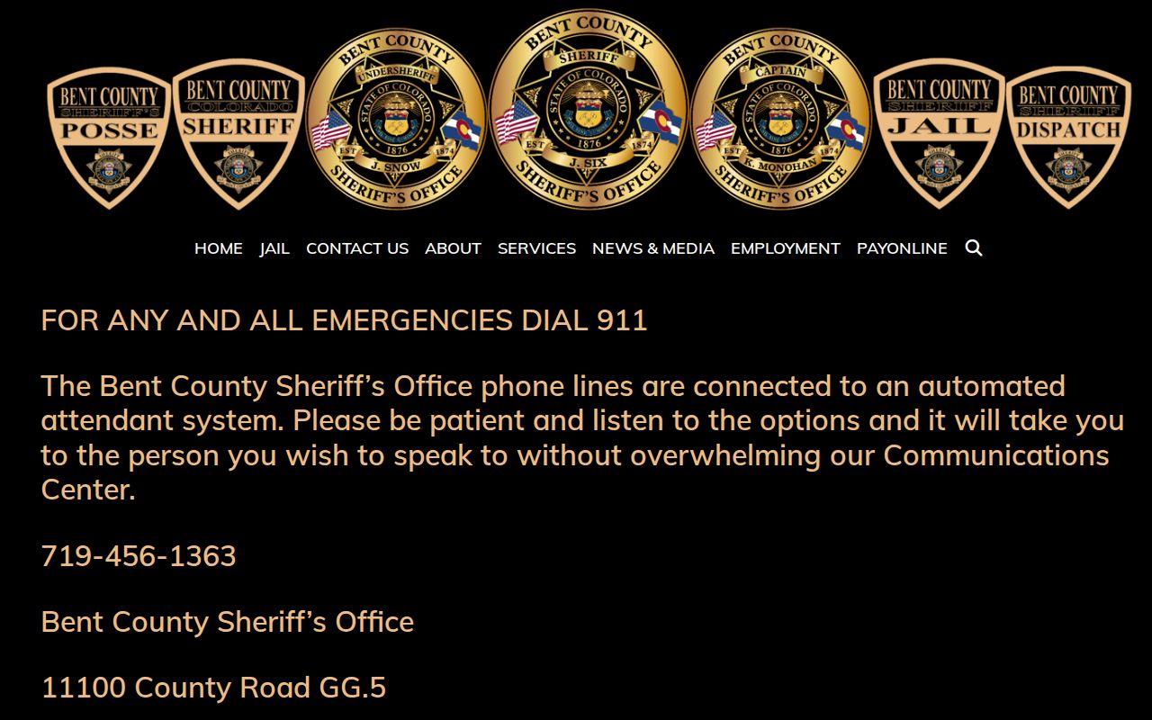 Bent County arrest records sheriff contact and district attorney details