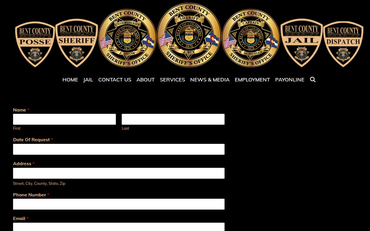 Bent County arrest records sheriff records request form