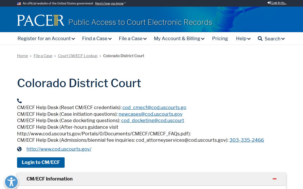 Bent County District Court PACER District of Colorado lookup
