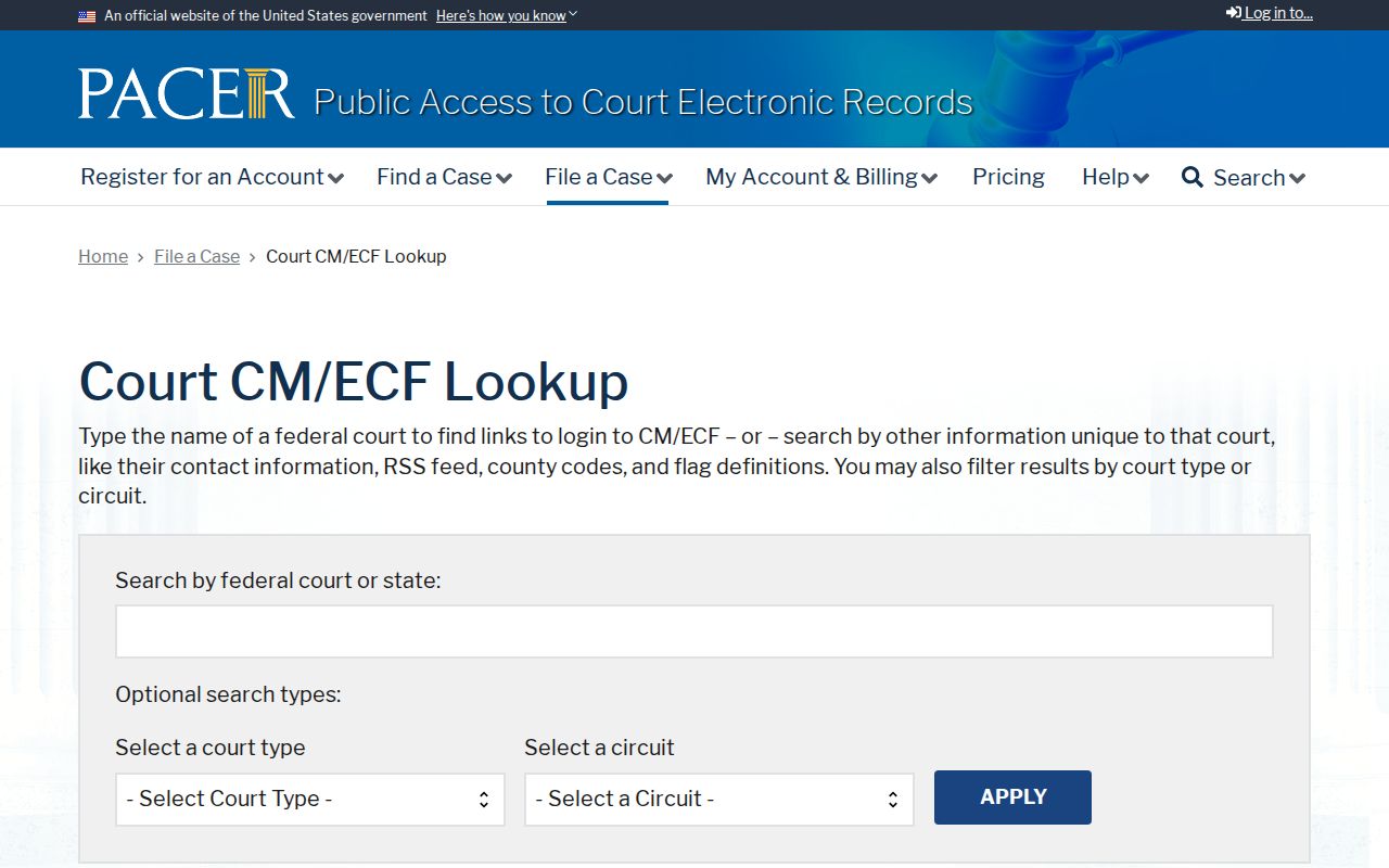 Bent County District Court PACER federal court lookup distinction