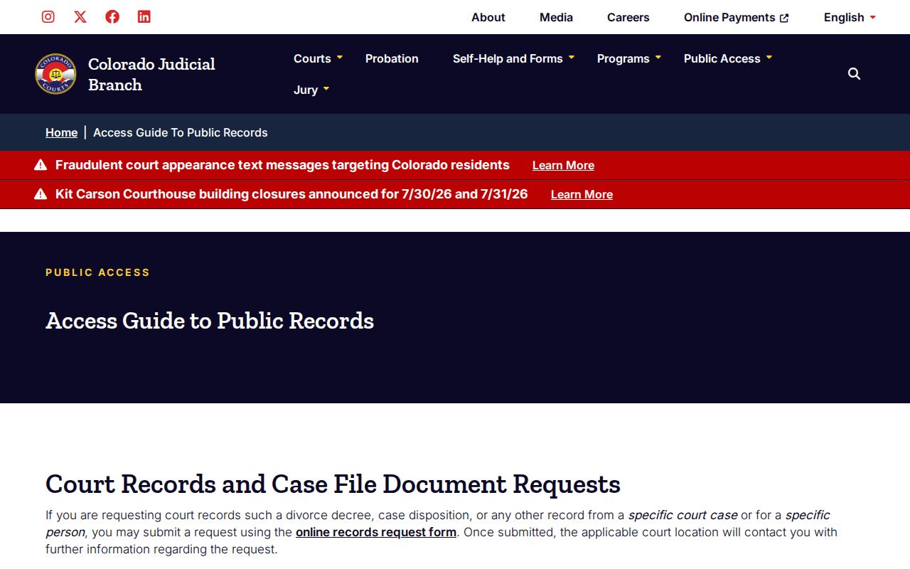 Bent County court records public access guide from Colorado Judicial Branch