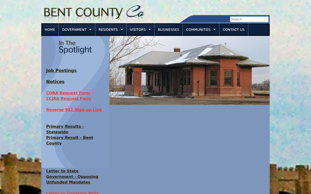 Bent County sheriff and jail records access from the county homepage