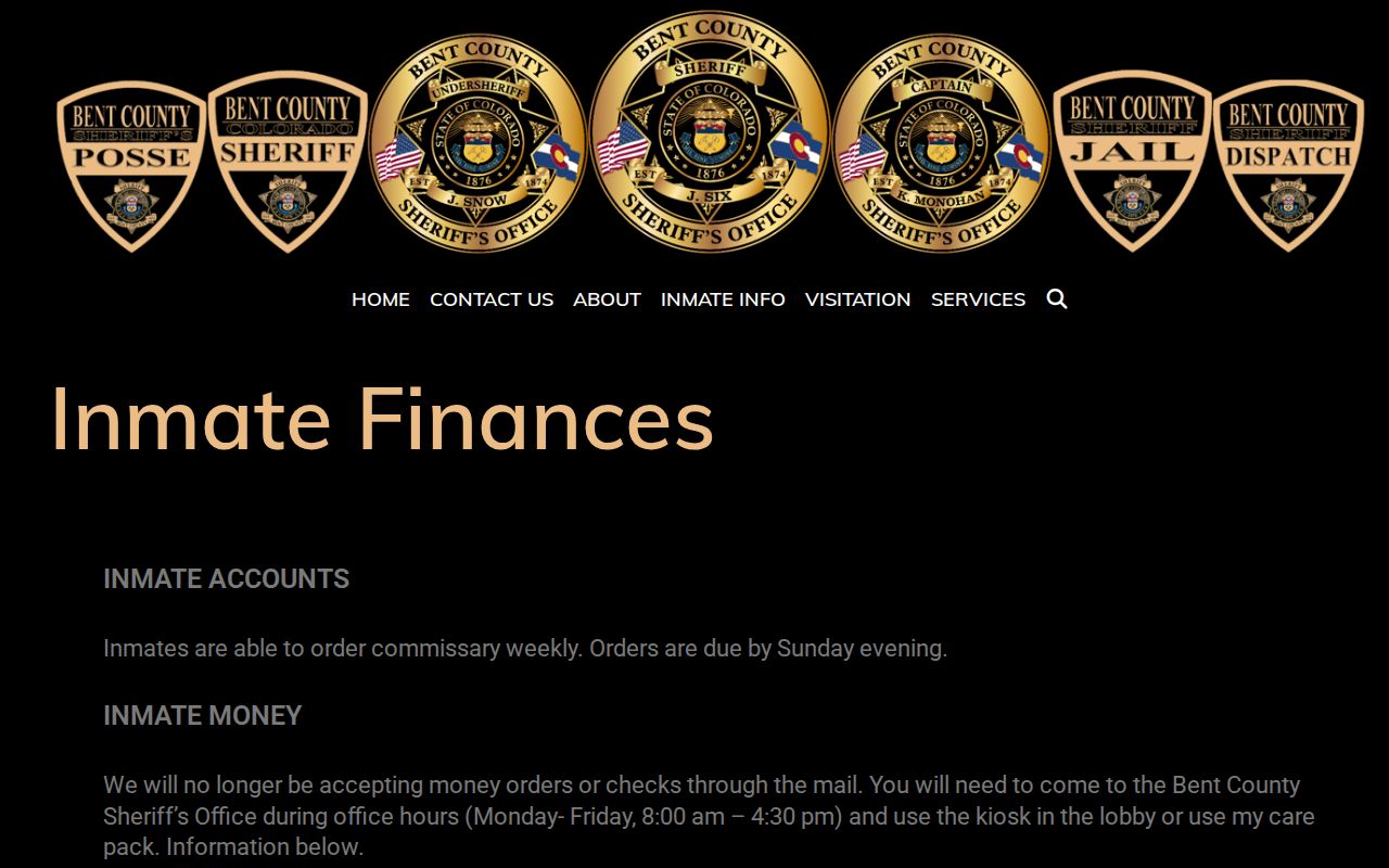 Bent County inmate records Access Corrections inmate finances