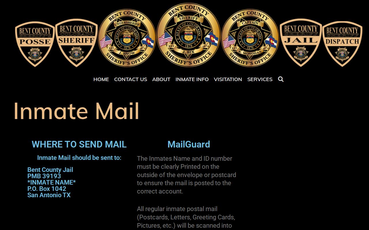 Bent County inmate records MailGuard inmate mail rules