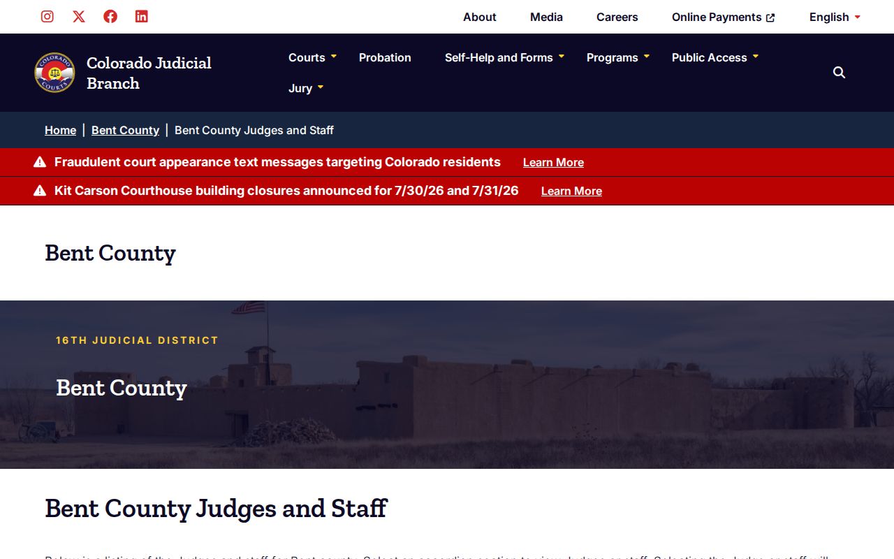 Bent County probate records judges and staff page