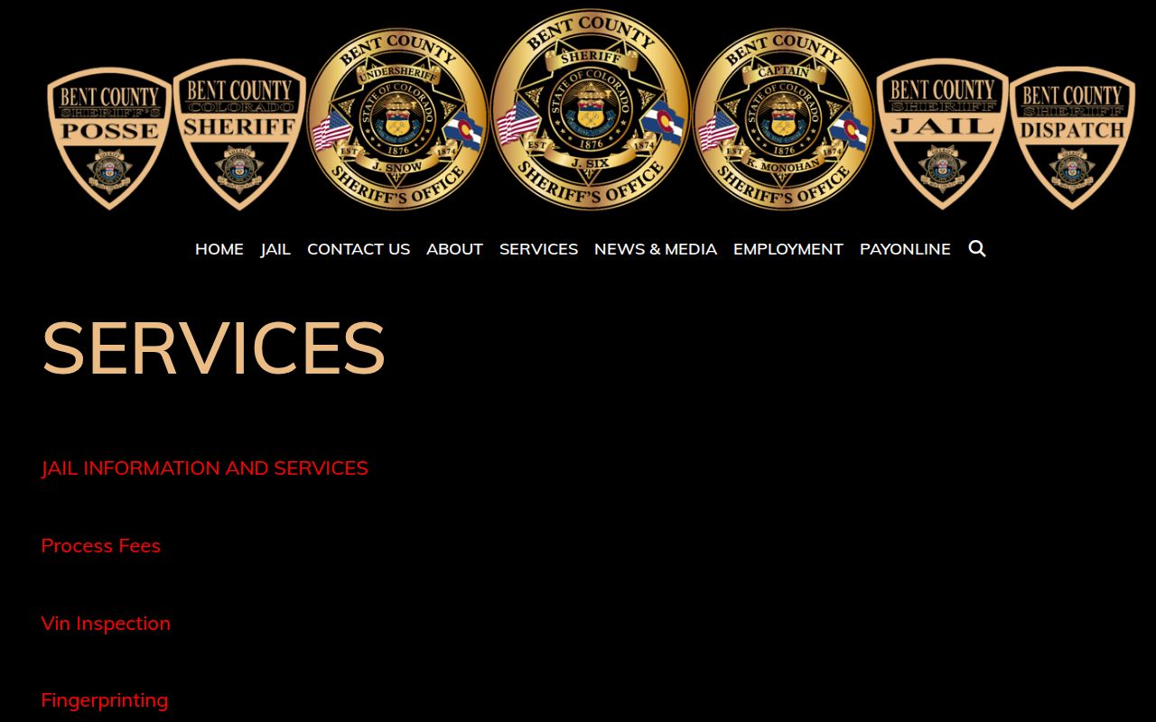 Bent County warrant records sheriff services page